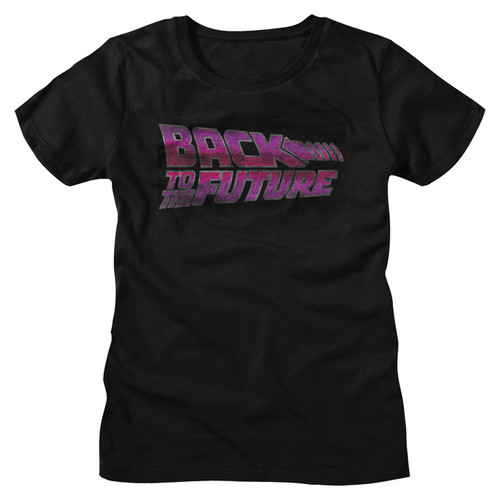 Back To The Future Faded Pink Logo Ladies T-Shirt - Black