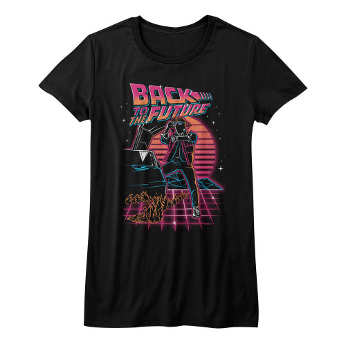 Back To The Future Synth Wave Ladies T-Shirt - Black