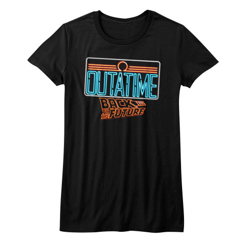 Back To The Future Neon Ladies T-Shirt - Black