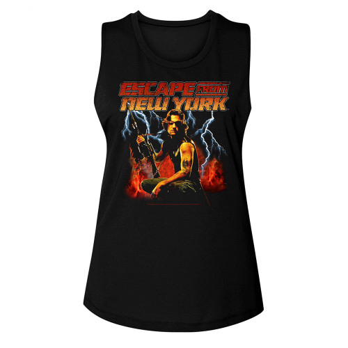 Escape from New York Flames & Lightning Ladies Muscle Tank - Black