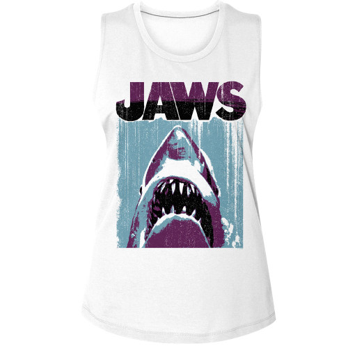 JAWS Day Under Night Over Ladies Muscle Tank - White