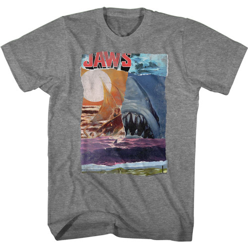 JAWS Ski Shark Collage T-Shirt - Gray