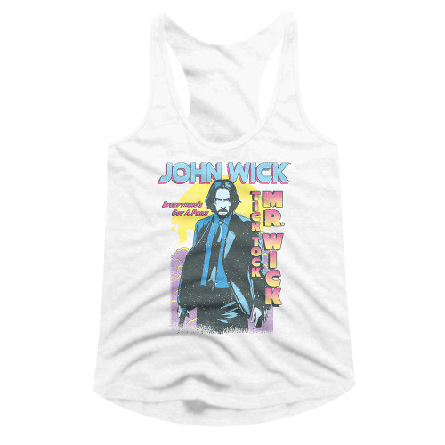 John Wick Tick Tock Mr. Wick Ladies Racerback - White