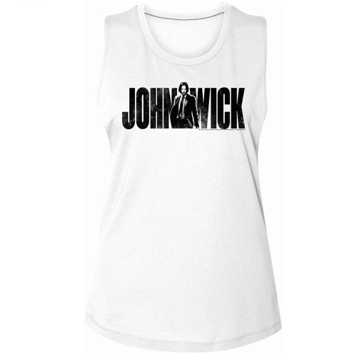 John Wick With Name Ladies Muscle Tank - White