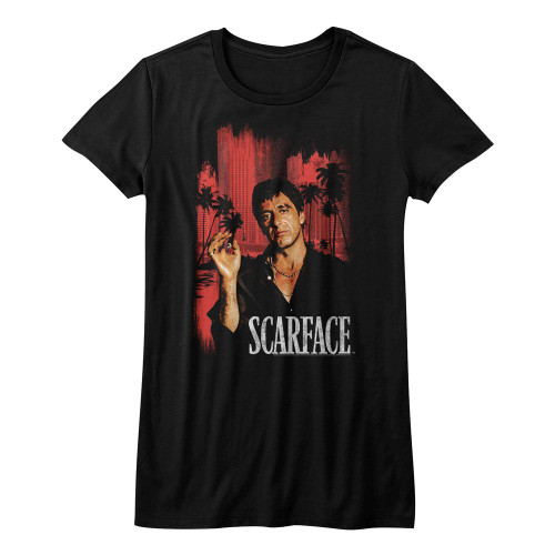 Scarface Red City Scape Ladies T-Shirt - Black