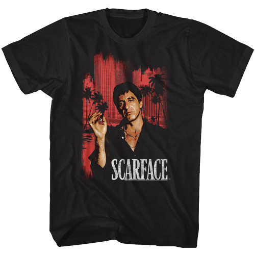 Scarface Red City Scape T-Shirt - Black