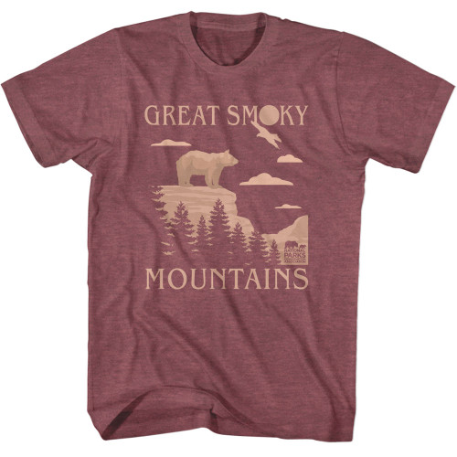 National Parks Great Smoky Mountain & Bear T-Shirt - Vintage Maroon