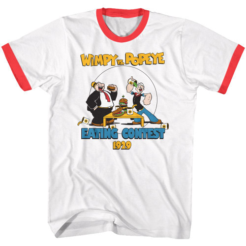 Popeye Eating Contest Ringer T-Shirt - Red / White