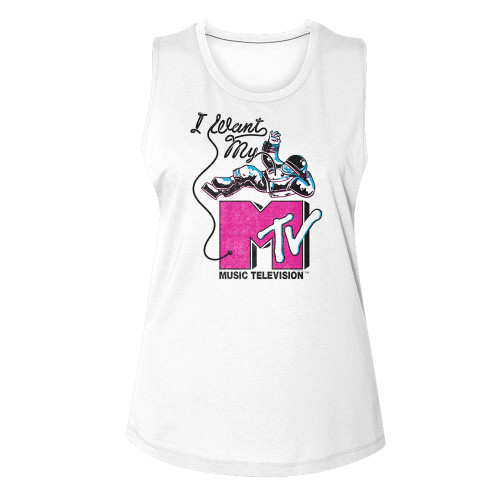 MTV I want My Astronaut Ladies Muscle Tank - White