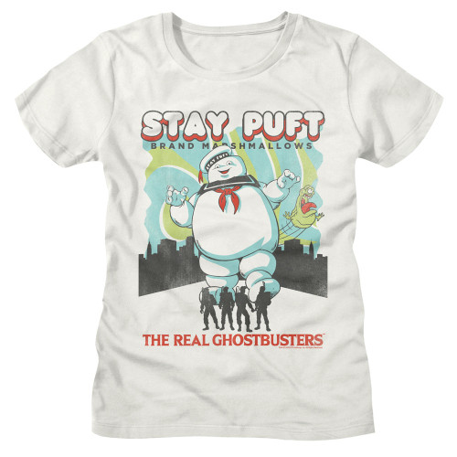 Ghostbusters Stay Puff Busters Ladies T-Shirt - White