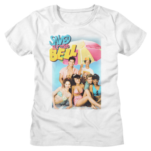 Saved By The Bell Faded Beachy Ladies T-Shirt - White