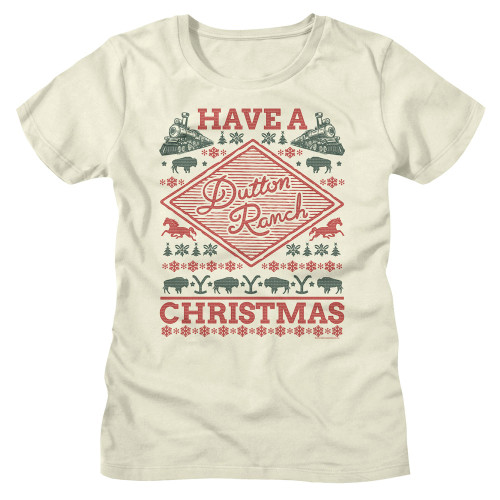 Yellowstone Dutton Ranch Christmas Ladies T-Shirt - Natural