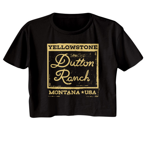 Yellowstone Dutton Ranch Square Ladies Crop Top - Black