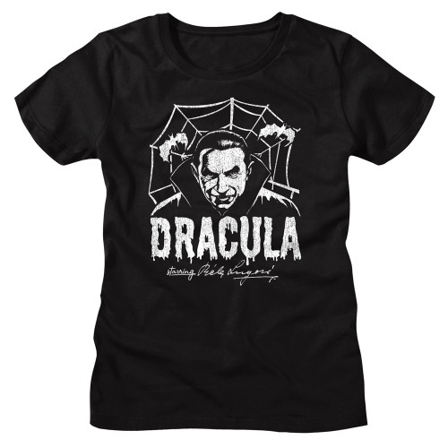 Bela Lugosi Creepy Web Monochrome Ladies T-Shirt - Black