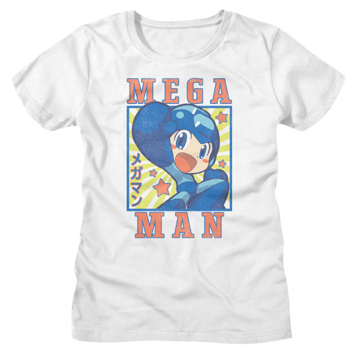 Mega Man Square And Stars Ladies T-shirt - White