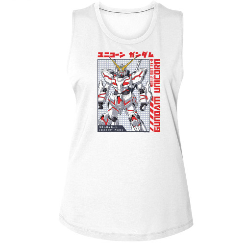 Mobile Suit Gundam Unicorn D-Mode Ladies Muscle Tank Top - White