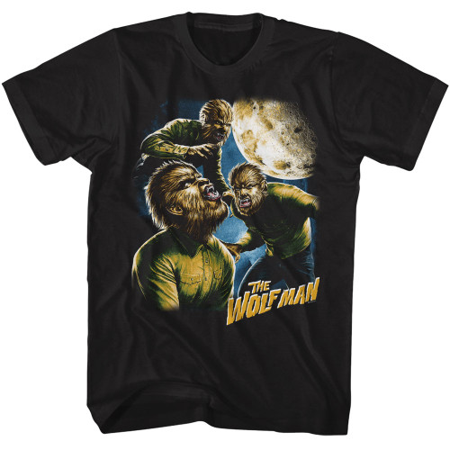 Three Wolfman and Moon T-Shirt - Black 