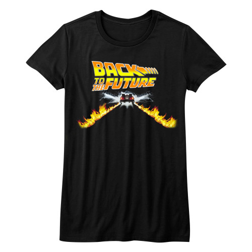 Back to the Future Delorean Fire Tracks Juniors T-Shirt