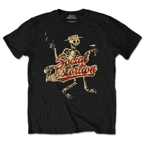 Social Distortion Skeleton, Red Print and Martini T-Shirt - Black