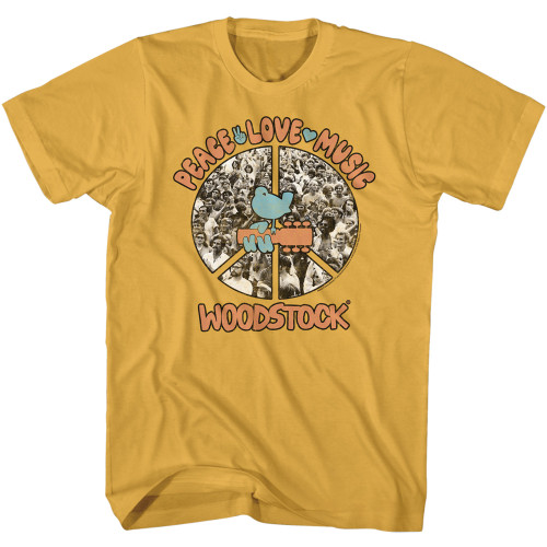 Woodstock Peace Love Music T-Shirt - Yellow