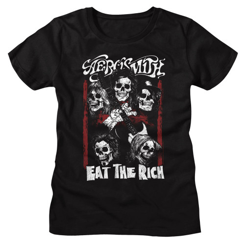 Aerosmith Eat The Rich Skulls Woman's T-Shirt - Black