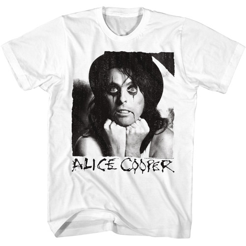 Alice Cooper Photograph in Black and White T-Shirt - White