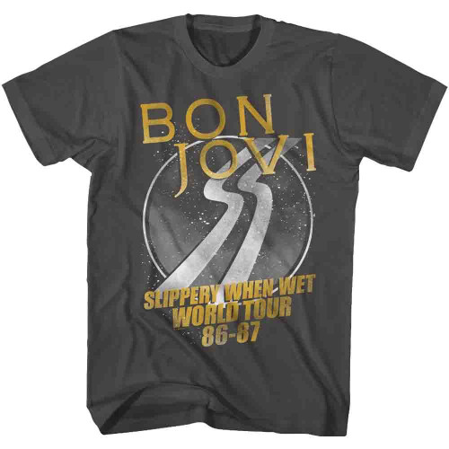 Bon Jovi Slippery When Wet World Tour 86-87 T-Shirt - Gray