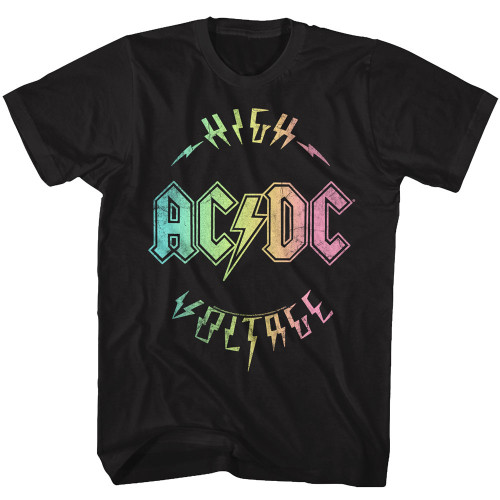 AC/DC Distressed Multi Color High Voltage T-Shirt - Black