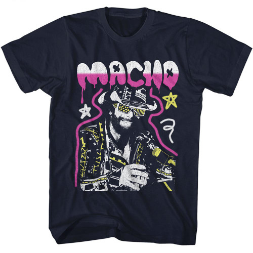 WWE Randy Savage Macho Man Graffiti T-Shirt - Blue