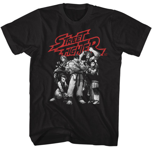 Street Fighter BW Character Group T-Shirt - Black