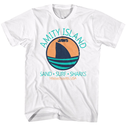 JAWS Amity Island Sand Surf Sharks T-Shirt - White