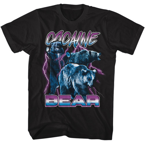 Cocaine Bear Multi Bear Lightning T-Shirt - Black