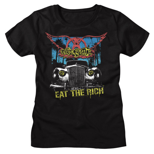 Aerosmith Eat The Rich Car Ladies T-Shirt - Black