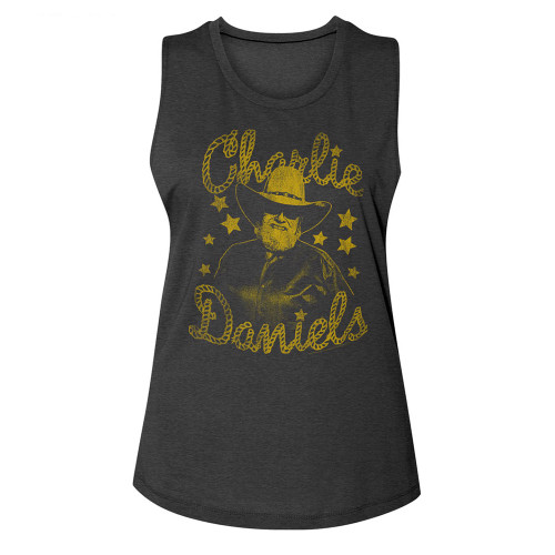 Charlie Daniels Band Yellow Stars Ladies Muscle Tank - Black