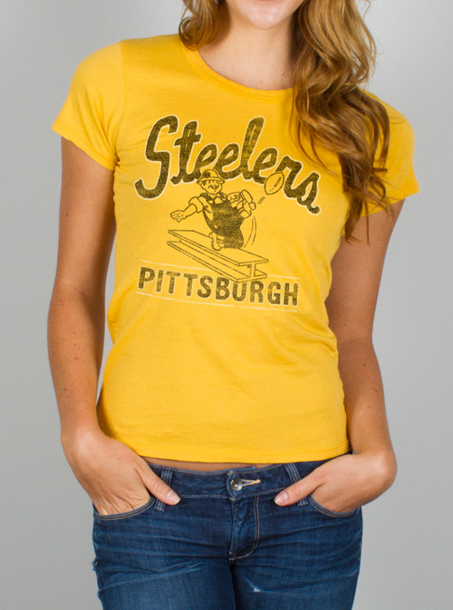 Disc NFL Women's Pittsburgh Steelers Kickoff Crew T-Shirt by Junk Food* Size: XX-Large Yellow