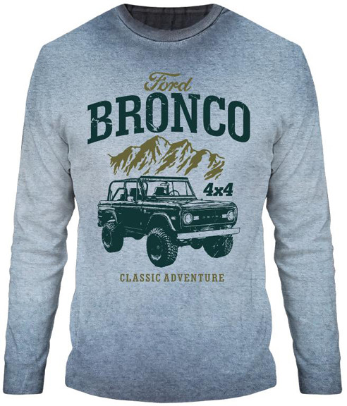 Light Blue T-Shirt - Vintage Ford Bronco Beach Scene w/ Bronco By Ford  Script