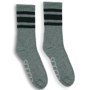 Socco | Dark Heather Grey with Black Striped Crew Socks