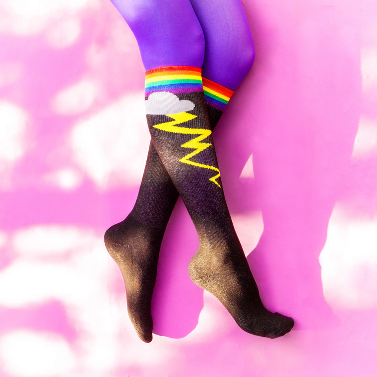 Rainbow Storm Knee High Socks