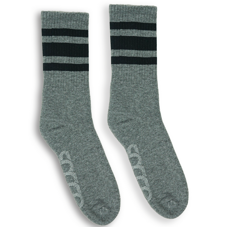 Socco | Dark Heather Grey with Black Striped Crew Socks