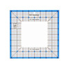 A clear view of the Medium Get Squared Ruler by June Tailor with an 8½ inch outer square and a 4½ inch inner square, marked with precise measurements for quilting, on a blue-edged transparent background.