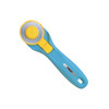 OLFA 45mm Quick-Change Rotary Cutter with an aqua handle, yellow grip, and silver blade, isolated on a white background.