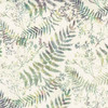 100% cotton batik fabric named Fern Frolic, displaying intricate green fern patterns on a beige background, from Hoffman Fabrics' Bali Handpaints Batiks series.