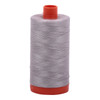 Large spool of Aurifil Xanadu 50wt Egyptian cotton thread in grey.