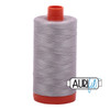 Large spool of Aurifil Xanadu 50wt Egyptian cotton thread in grey with Aurifil logo