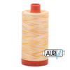 Large spool of Aurifil Limoni 50wt Egyptian cotton thread in variegated yellow with Aurifil logo