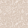 White botanical patterns of leaves and ferns on a taupe cotton fabric from P & B Textiles' Au Nature! collection, designed by Jacqueline Schmidt.