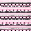 Benartex All Stars 'Go Team Go' fabric with pink and grey stripes and motivational phrases