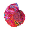 Classic Plus Ruby 2.5” Designer Roll by Kaffe Fassett Collective featuring 40 bold red, pink, and magenta fabric strips in a spiral layout.