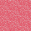 Red cotton fabric covered with cream Scandinavian-style hearts featuring snowflakes, florals, and folk motifs from Makower UK