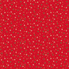 Red cotton fabric scattered with green, white, and gold metallic stars from Makower UK’s Jolly St Nick Christmas collection